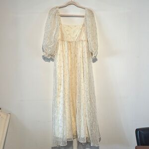 EUC Storia Cream Satin Dress with Floral Accents